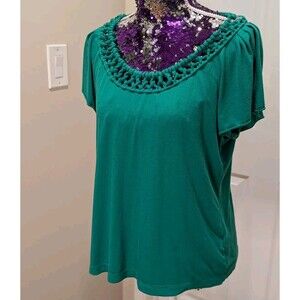 Banana Republic Xl Green Lattice Collar Blouse Shirt Top V9